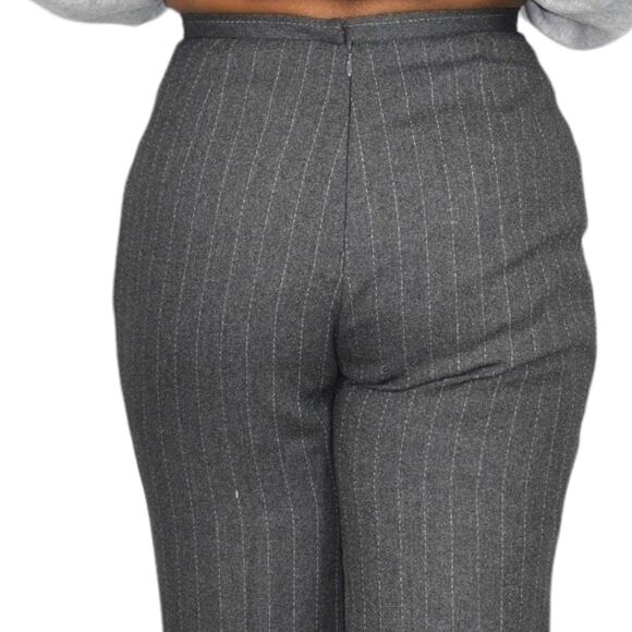 Vintage High Waisted Trousers Grey Striped Dress Pants Tapered Pleated 4 Petite - Picture 5 of 16